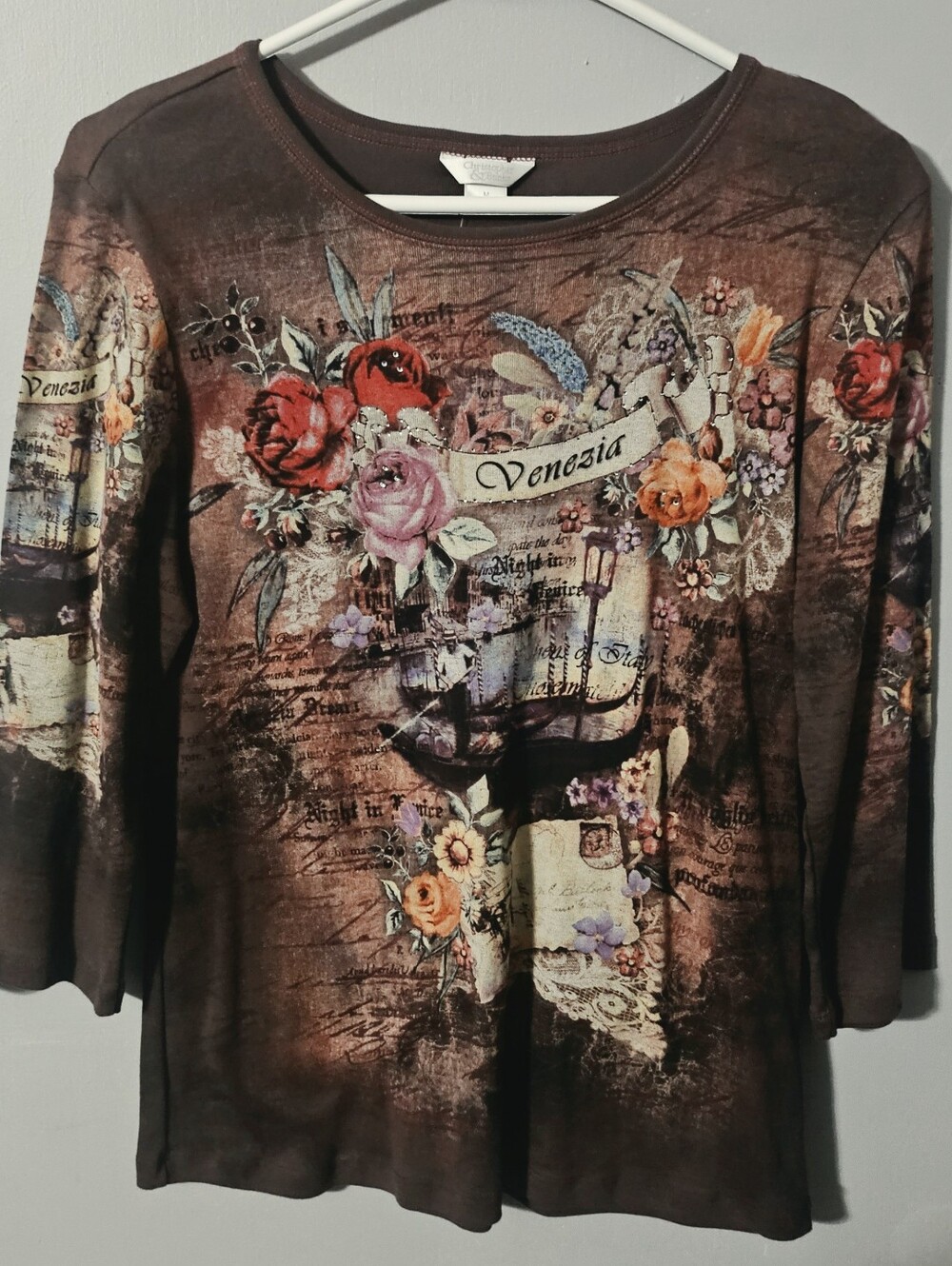 NWT Christopher & Banks Vintage Y2K Womens "Venezia" 3/4 Sleeve Shirt Size M